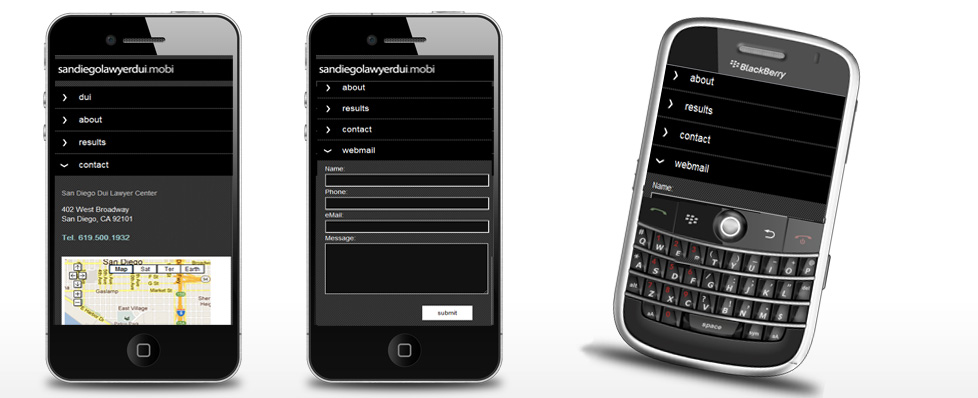 mobile web design: sandiegolawyerdui.mobi